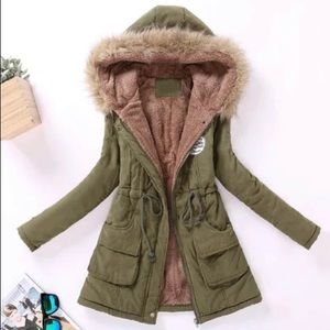 Faux fur lined parka coat